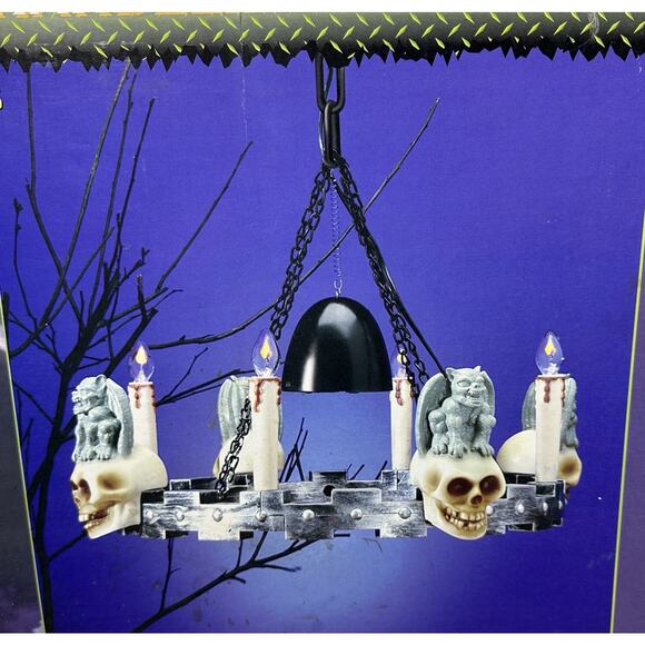 Vtg Gemmy Haunted 16” Spooky Chandelier With Sound & Flickering Lights Gargoyles - Picture 13 of 17
